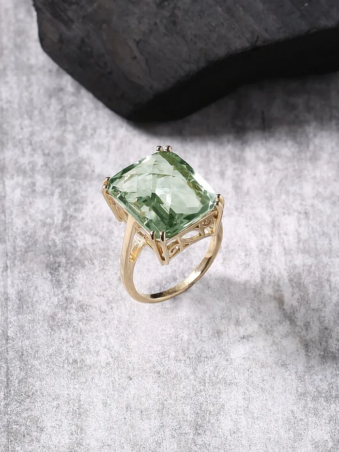YoTreasure Green Amethyst Solid 925 Sterling Silver Gold Plated Ring Jewelry Rings YoTreasure Green Amethyst Solid 925 Sterling Silver Gold Plated Ring Jewelry Rings