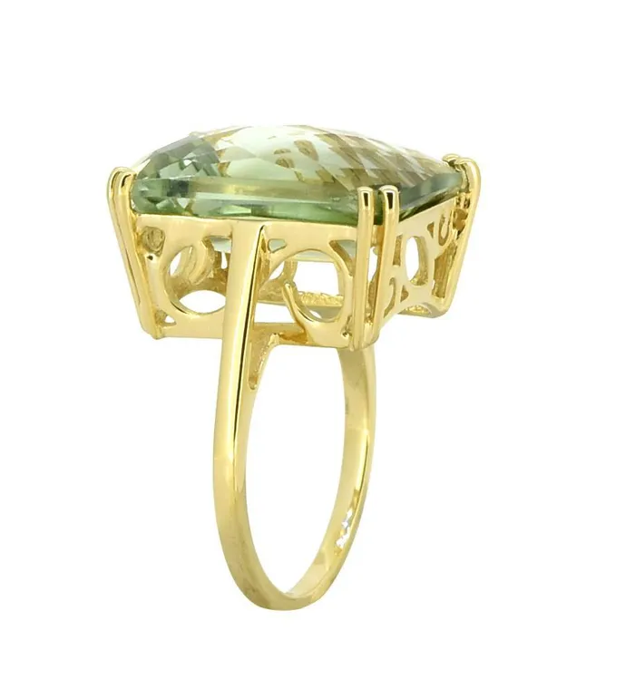 YoTreasure Green Amethyst Solid 925 Sterling Silver Gold Plated Ring Jewelry Rings YoTreasure Green Amethyst Solid 925 Sterling Silver Gold Plated Ring Jewelry Rings