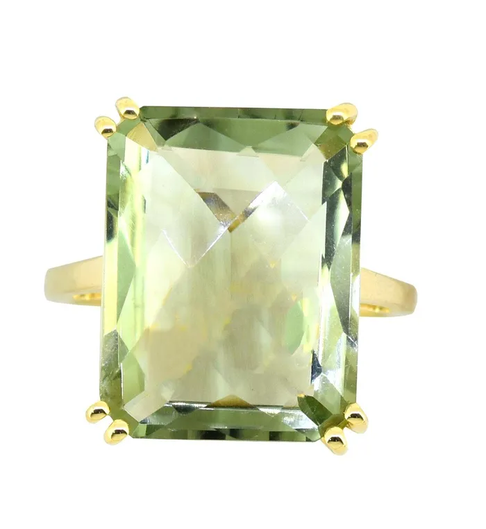 YoTreasure Green Amethyst Solid 925 Sterling Silver Gold Plated Ring Jewelry Rings YoTreasure Green Amethyst Solid 925 Sterling Silver Gold Plated Ring Jewelry Rings