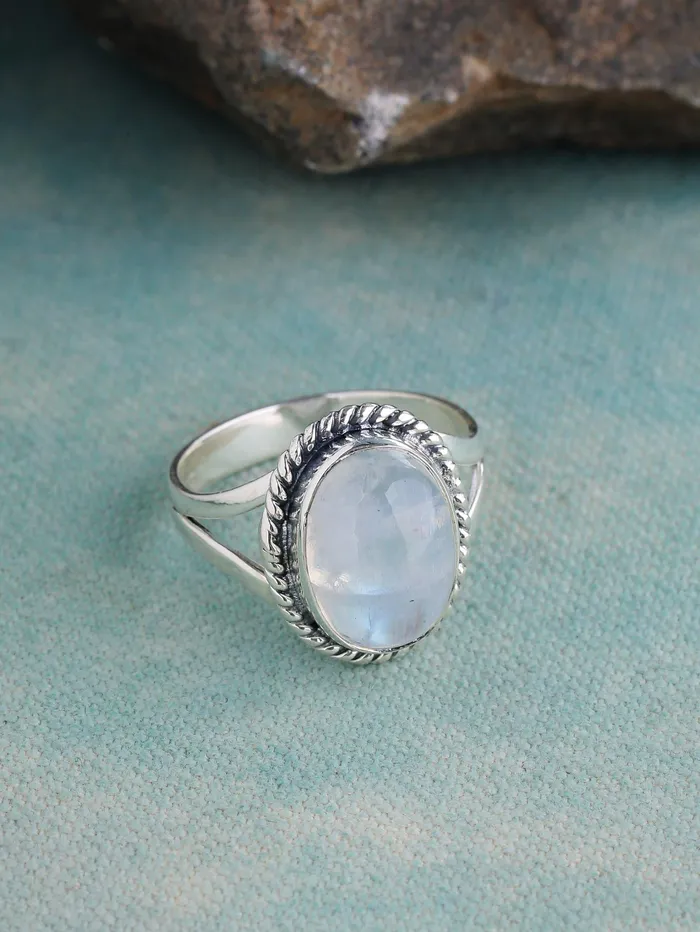 YoTreasure Moonstone Ring Solid 925 Sterling Silver Jewelry Rings