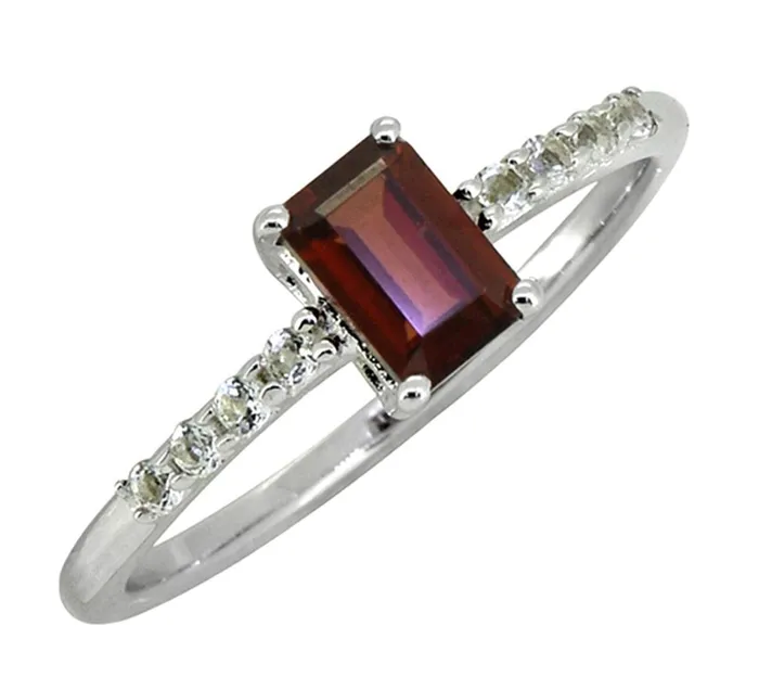 YoTreasure Rings 064 Ct Garnet White Topaz Solid 925 Sterling Silver Ring Jewelry YoTreasure Rings 064 Ct Garnet White Topaz Solid 925 Sterling Silver Ring Jewelry