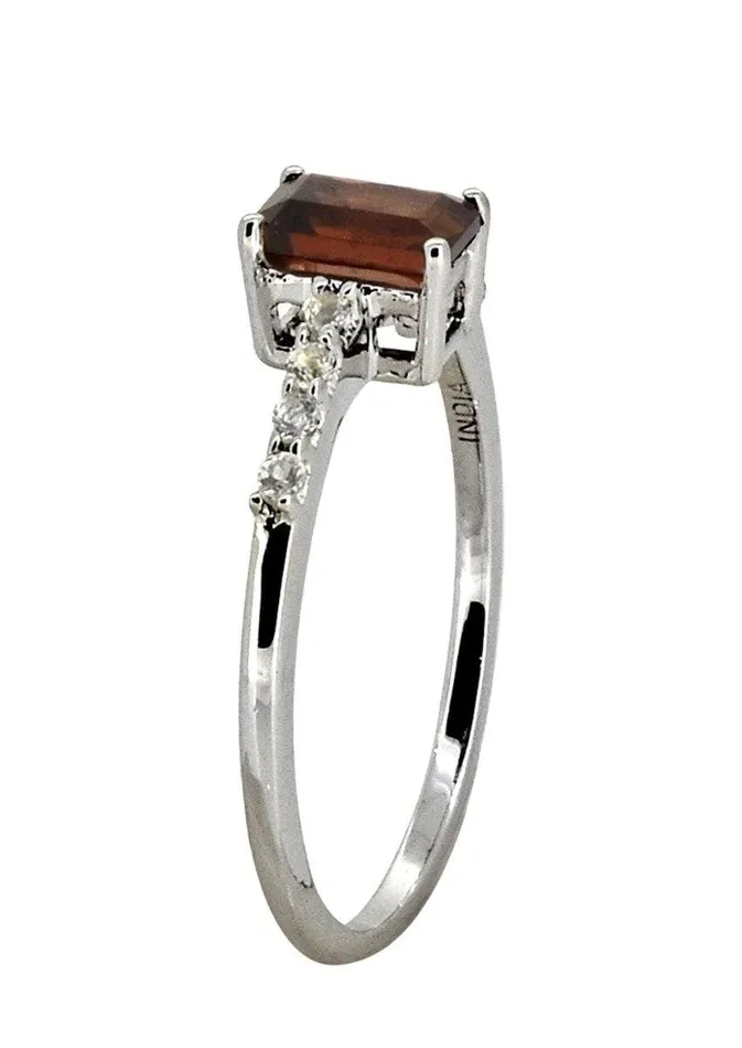 YoTreasure Rings 064 Ct Garnet White Topaz Solid 925 Sterling Silver Ring Jewelry