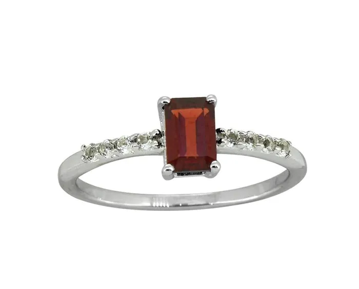 YoTreasure Rings 064 Ct Garnet White Topaz Solid 925 Sterling Silver Ring Jewelry