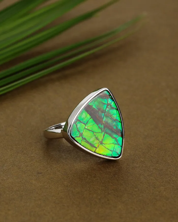 YoTreasure Rings 113 Ct Ammolite Solid 925 Sterling Silver Ring