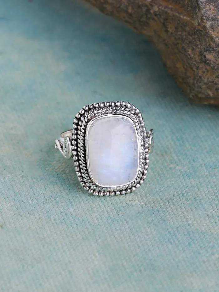 YoTreasure Rings Moonstone Solid 925 Sterling Silver Gemstone Ring