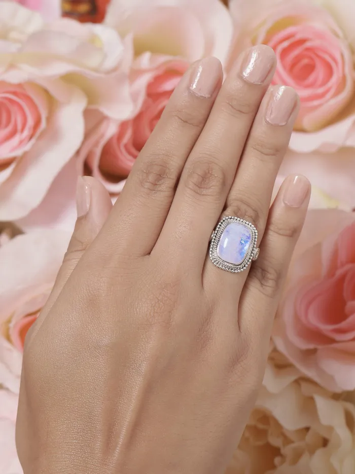 YoTreasure Rings Moonstone Solid 925 Sterling Silver Gemstone Ring