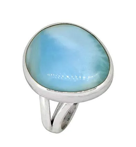 YoTreasure Rings Solid 925 Sterling Silver Natural Larimar Ring