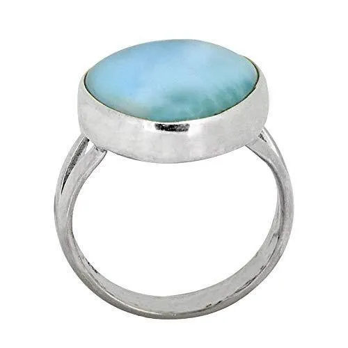 YoTreasure Rings Solid 925 Sterling Silver Natural Larimar Ring