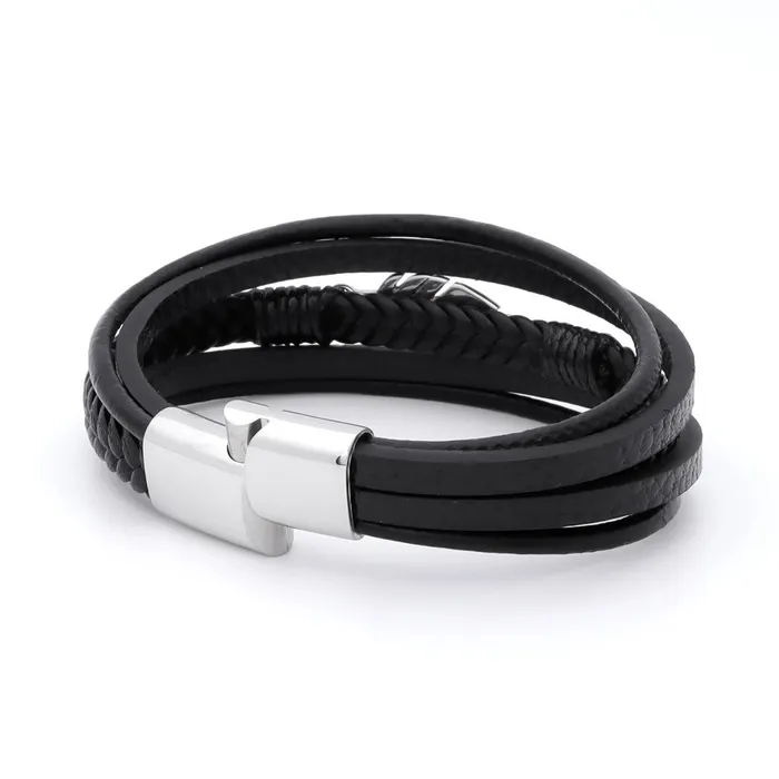 Multilayer Leather Bracelet with Feather Ornament Glitters Bracelets
