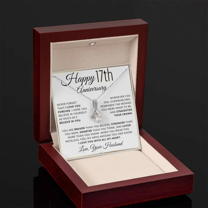 Necklaces ShineOn Fulfillment 17th Anniversary Gift For Wife Anniversary Gift Idea For Your Wife Drop Pendant Necklace Heartfelt Anniversary Message