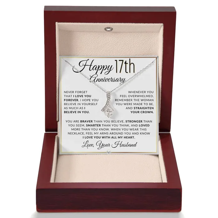 Necklaces ShineOn Fulfillment 17th Anniversary Gift For Wife Anniversary Gift Idea For Your Wife Drop Pendant Necklace Heartfelt Anniversary Message