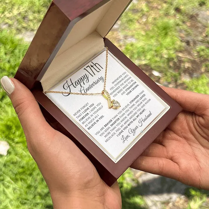 Necklaces ShineOn Fulfillment 17th Anniversary Gift For Wife Anniversary Gift Idea For Your Wife Drop Pendant Necklace Heartfelt Anniversary Message