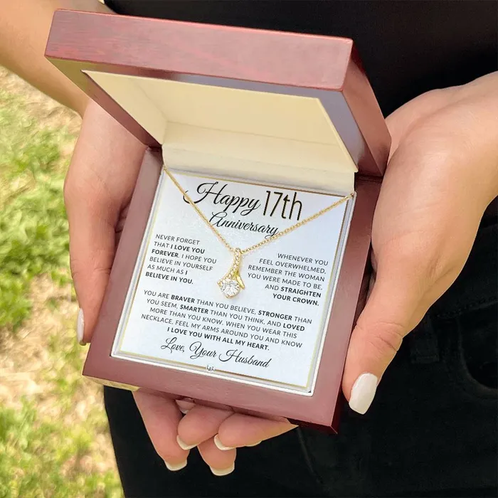 Necklaces ShineOn Fulfillment 17th Anniversary Gift For Wife Anniversary Gift Idea For Your Wife Drop Pendant Necklace Heartfelt Anniversary Message