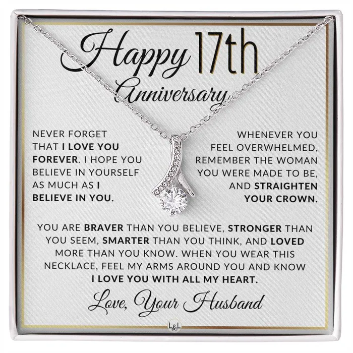 Necklaces ShineOn Fulfillment 17th Anniversary Gift For Wife Anniversary Gift Idea For Your Wife Drop Pendant Necklace Heartfelt Anniversary Message