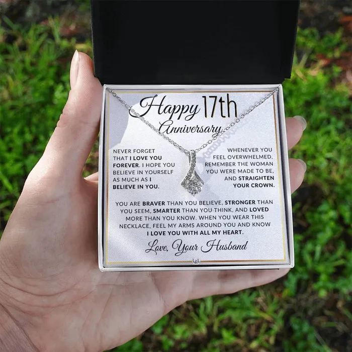 Necklaces ShineOn Fulfillment 17th Anniversary Gift For Wife Anniversary Gift Idea For Your Wife Drop Pendant Necklace Heartfelt Anniversary Message