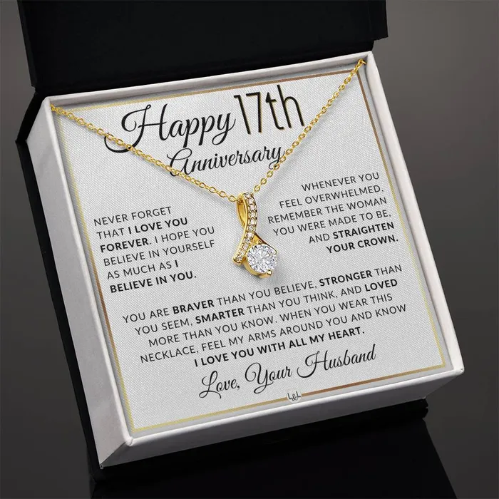 Necklaces ShineOn Fulfillment 17th Anniversary Gift For Wife Anniversary Gift Idea For Your Wife Drop Pendant Necklace Heartfelt Anniversary Message