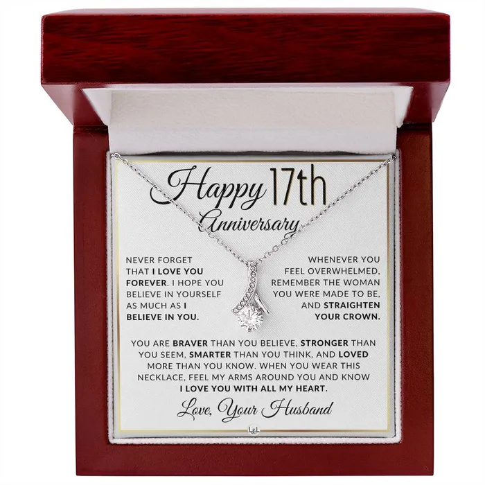 Necklaces ShineOn Fulfillment 17th Anniversary Gift For Wife Anniversary Gift Idea For Your Wife Drop Pendant Necklace Heartfelt Anniversary Message