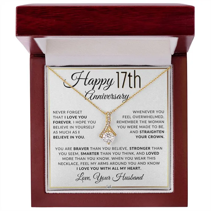 Necklaces ShineOn Fulfillment 17th Anniversary Gift For Wife Anniversary Gift Idea For Your Wife Drop Pendant Necklace Heartfelt Anniversary Message