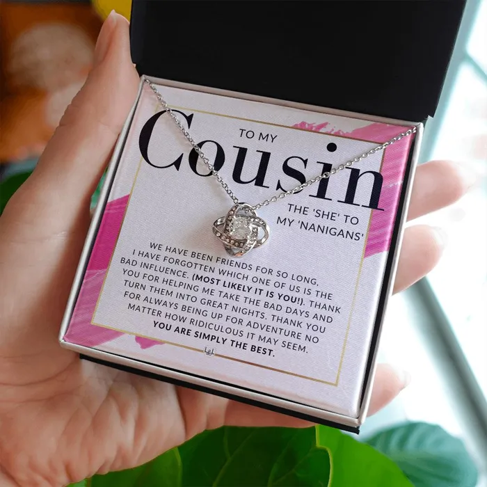 Necklaces ShineOn Fulfillment Gift For Female Cousin Present for Girl Cousin She To My Nanigans Pendant Necklace Great For Christmas Her Birthday Or Encouragement Gift
