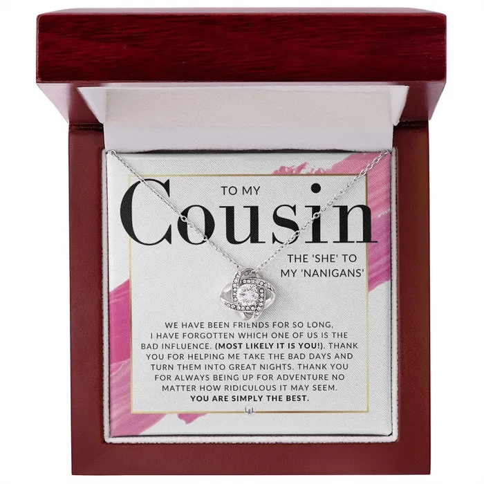 Necklaces ShineOn Fulfillment Gift For Female Cousin Present for Girl Cousin She To My Nanigans Pendant Necklace Great For Christmas Her Birthday Or Encouragement Gift