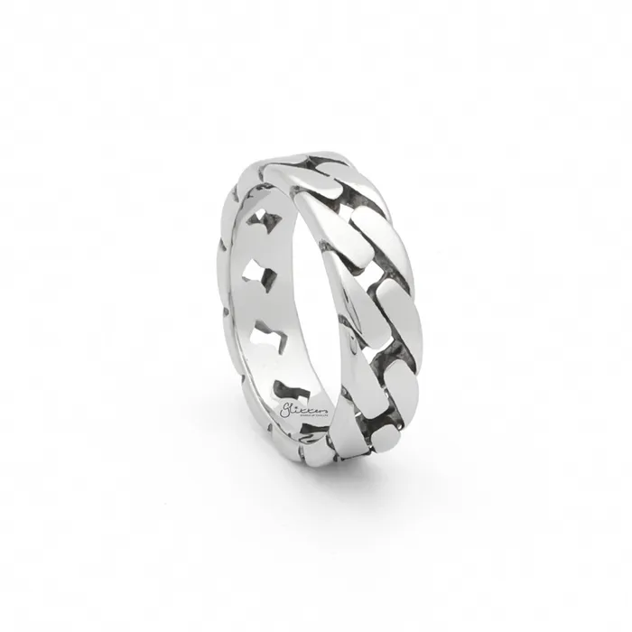 Rings Glitters Stainless Steel Cuban Curb Chain Link Ring Silver