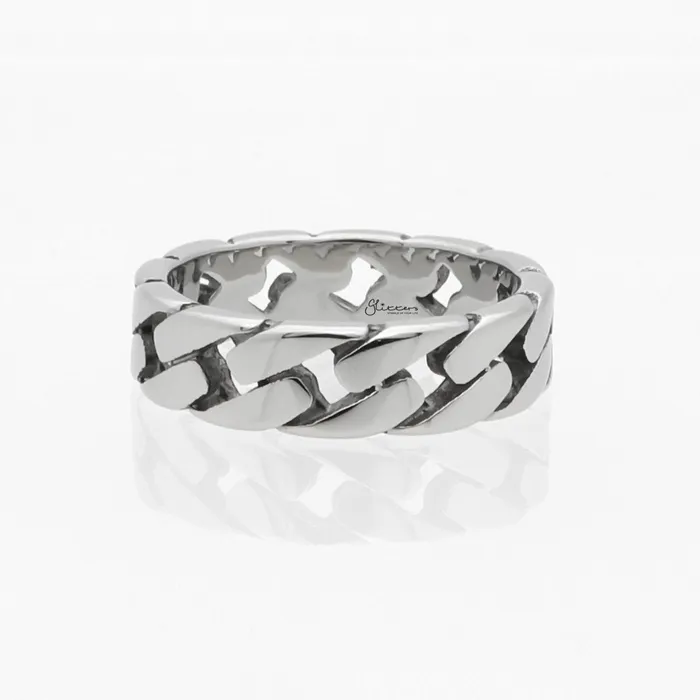 Rings Glitters Stainless Steel Cuban Curb Chain Link Ring Silver